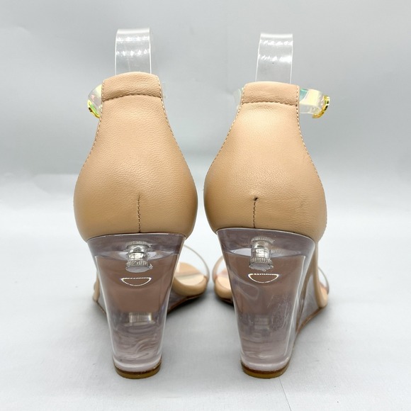 Stuart Weitzman Womens 8.5 Nudistlucite Clear Wedge Sandals Iridescent Strap - Picture 6 of 12